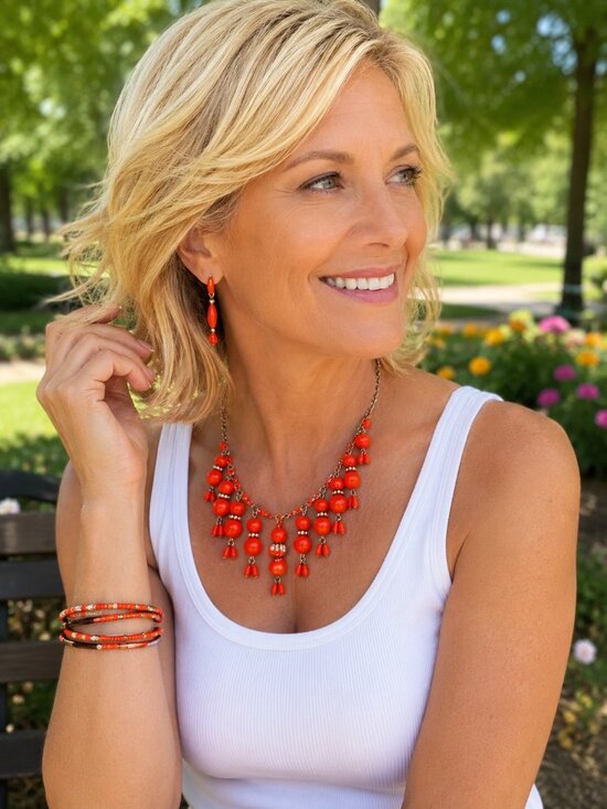Jewelry - Vibrant Orange Beaded Jewelry Set